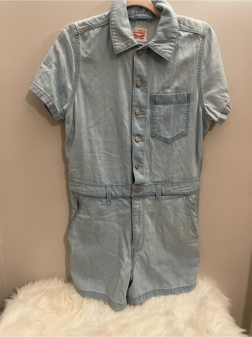 Levi’s Light Blue Short-Sleeve Denim Romper